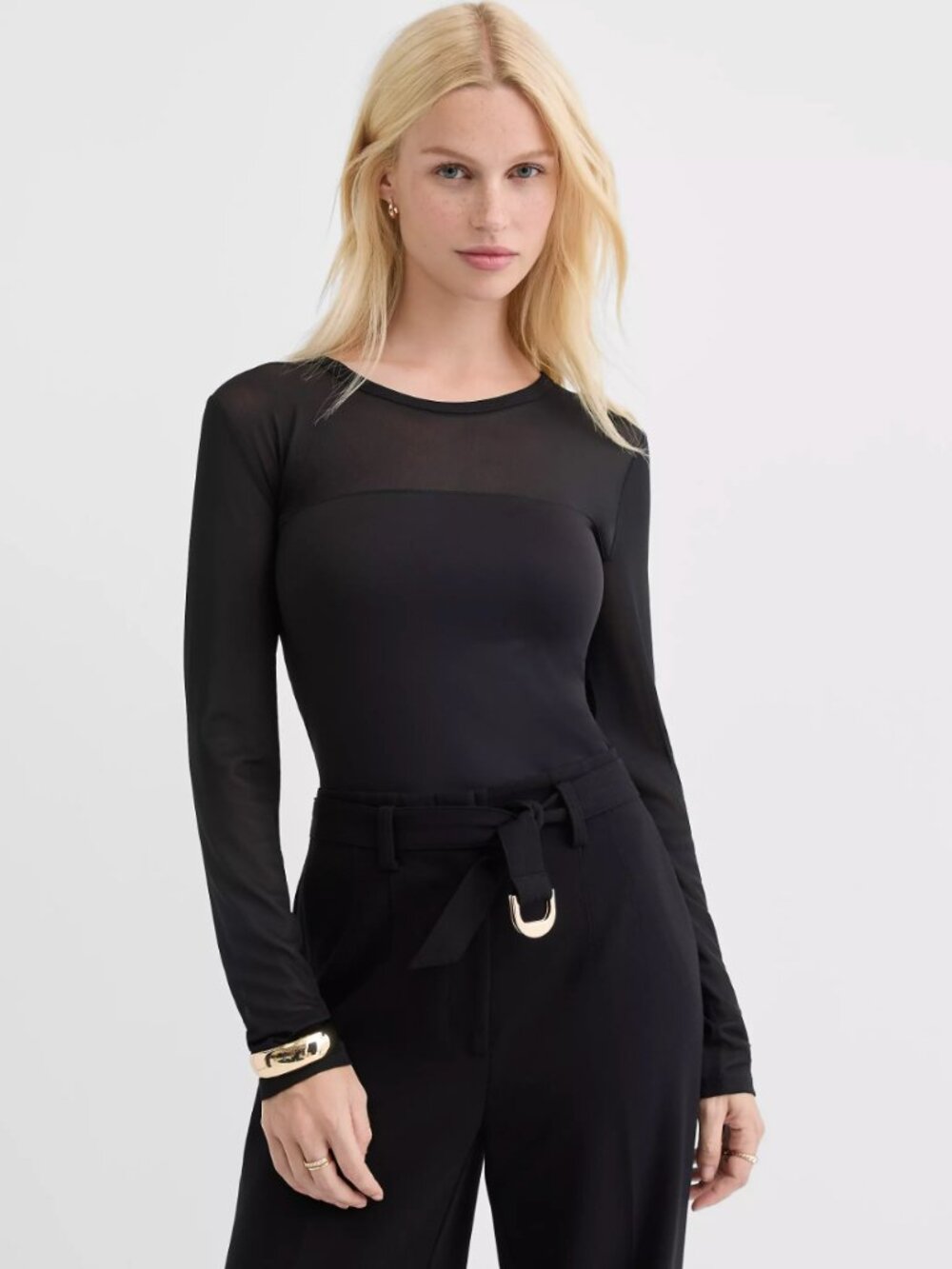 NWOT Loft Black Mesh Mixed Media Top